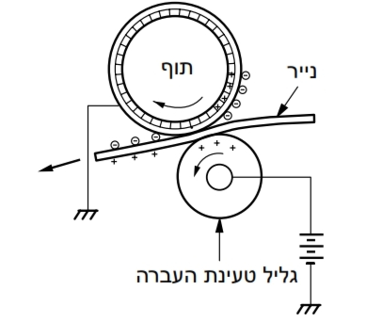 שלב העברת התמונה האלקטרוסטטית אל הנייר